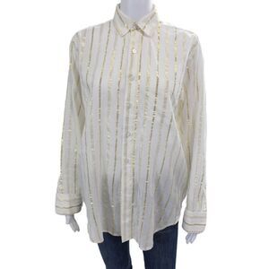Mille Womens Cotton Long Sleeve Button Up Stripe Blouse White Size XS